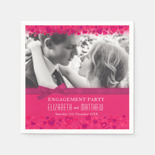 Engagement party pink red hearts photo bow napkin