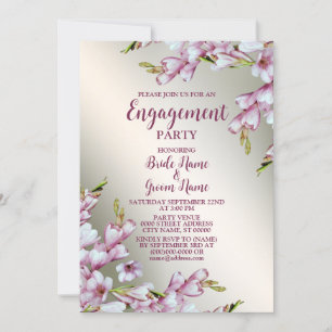 Engagement Party Pink White Floral Golden Rustic Invitation
