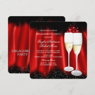 Engagement Party Red Black Champagne Ring Heart Invitation