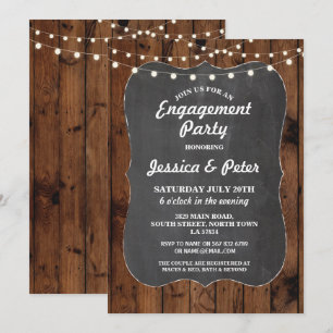 Engagement Party Rustic Wood Chalk Invite
