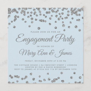 Engagement Party Silver Glitter Confetti Ice Blue Invitation