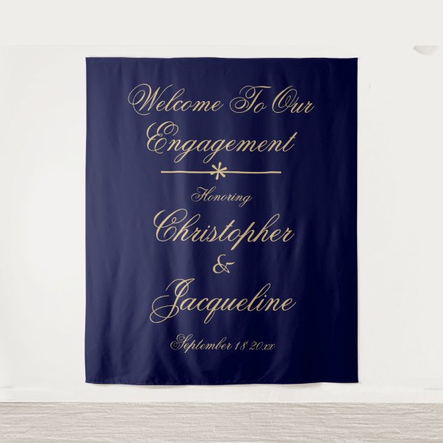 Engagement Party - Simple, Elegant, Navy & Gold Tapestry (Front)