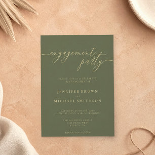 Engagement Party Simple Gold Sage Green Invitation