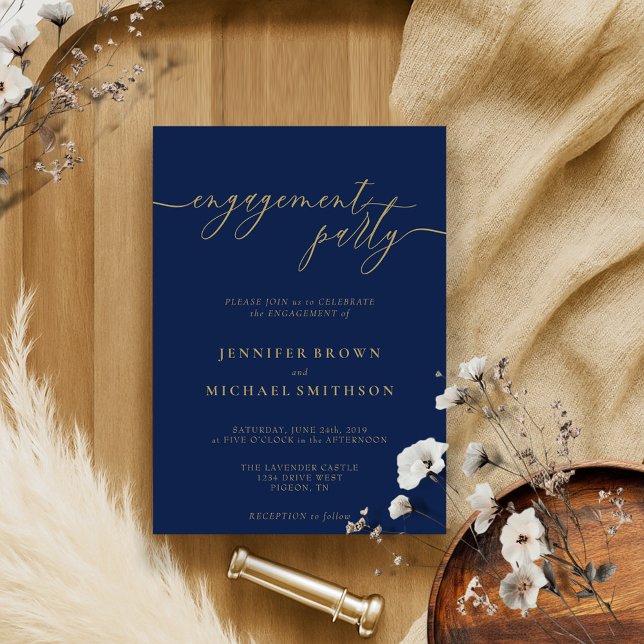 Engagement Party Simple Navy Gold Invitation (Creator Uploaded)