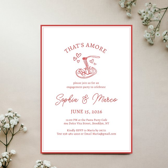 Engagement Party That’s Amore Italian Pasta Red Invitation (Creator Uploaded)