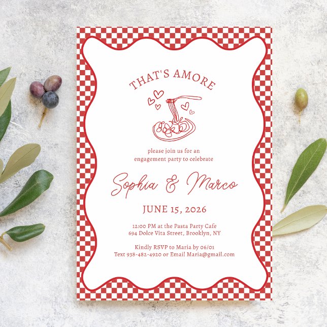 Engagement Party That’s Amore Italian Red Gingham Invitation (Creator Uploaded)