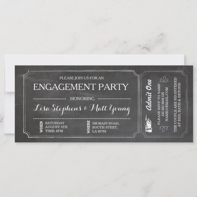Engagement Party Ticket Chalkboard Rustic Invite (Front)