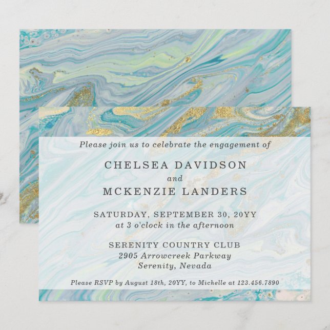 Engagement Party Turquoise & Gold Marble Geode Invitation (Front/Back)