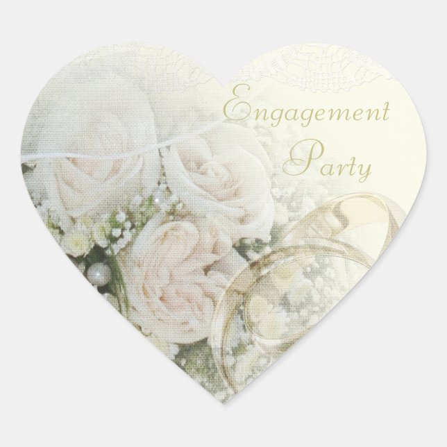 Engagement Party Wedding Bands, Roses & Lace Heart Sticker (Front)