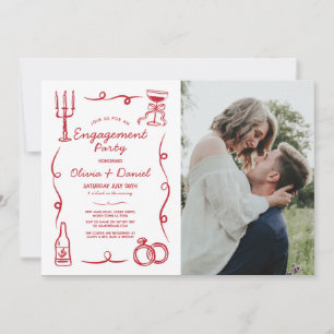 Engagement Party Whimsical Hand Drawn French Photo Invitation