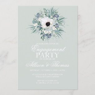 Engagement party white anemone sage green invitation