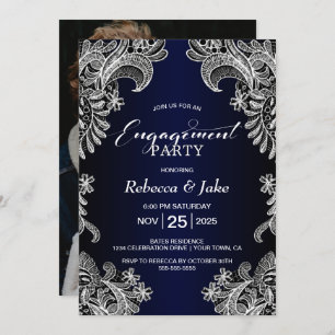 Engagement Party White Lace Blue Invitation