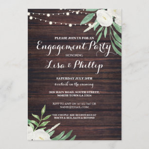 Engagement Party Wood White Flowers Shower Invite