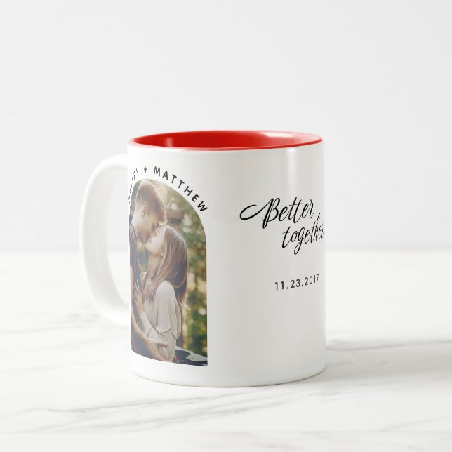 Engagement Photo Better Together Script Custom Two-Tone Coffee Mug (Front Left)