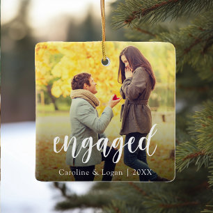 Engagement Photo Engaged Holiday Keepsake Ceramic Ornament