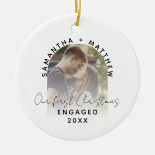 Engagement Photo First Christmas Engaged Couples Ceramic Ornament