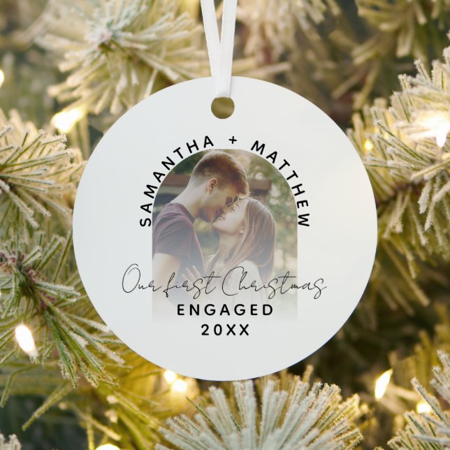 Engagement Photo First Christmas Engaged Couples Metal Ornament (Insitu)