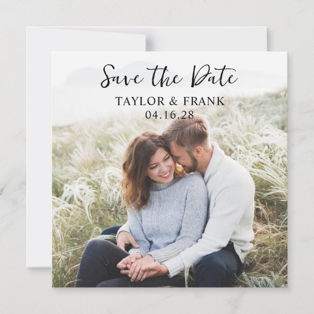 Engagement Photo Modern Brush Script Save the Date Magnetic Invitation (Front)