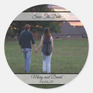 Engagement Photo Save The Date Classic Round Sticker