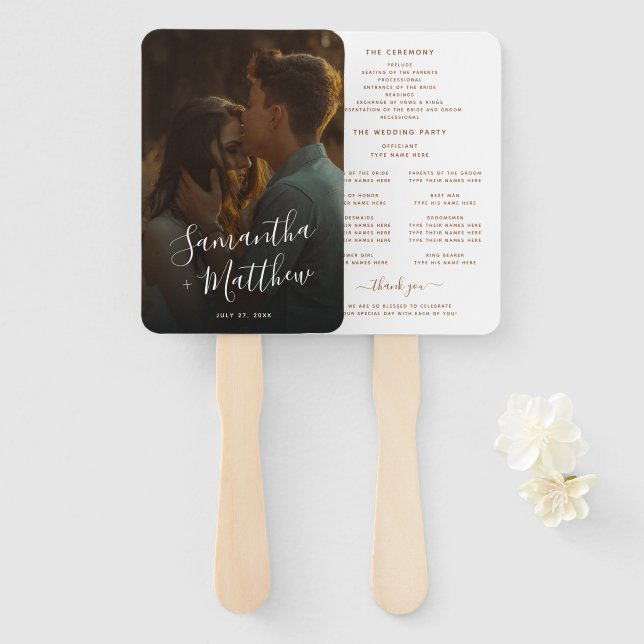 Engagement Photo Terracotta Wedding Program Hand Fan (Front and Back)