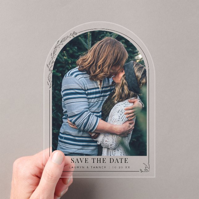 Engagement Photo Wedding Floral Arch Save The Date Acrylic Invitations (Insitu (Handheld))