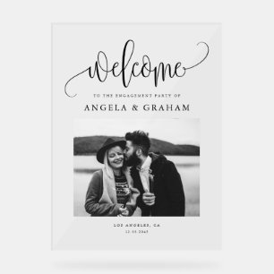 Engagement Photo with Black Pretty Calligraphy Acrylic Sign