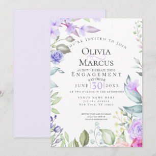 ENGAGEMENT   Pink And Lilac Floral Frame Invitation