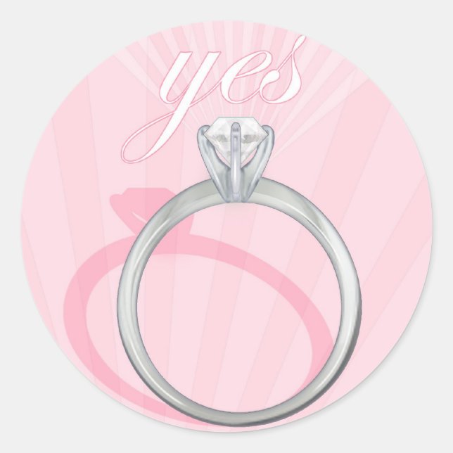 Engagement Ring "Yes" - pink Classic Round Sticker (Front)