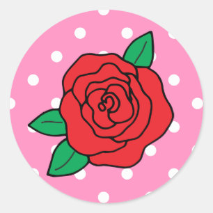 Engagement Romantic Red Roses and Spots on Pink Classic Round Sticker
