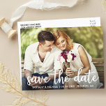 Engagement Save The Date Modern Photo Postcard<br><div class="desc">Save The Date Modern Engagement Couple Photo Postcard  - White Script</div>