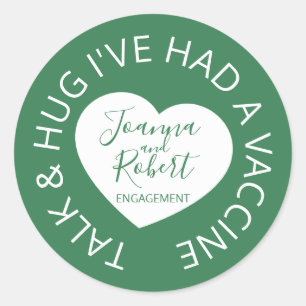 Engagement social distancing guest green heart classic round sticker