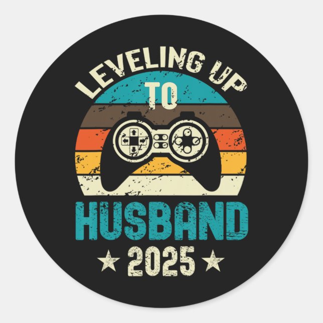 Engagement Tee For Gamer Groom Levelling Up To Hus Classic Round Sticker (Front)