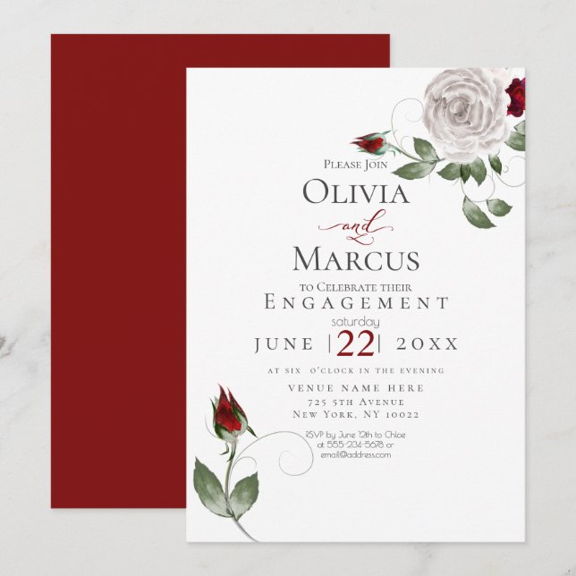 ENGAGEMENT | Watercolor Dusty Mauve and Cabernet Invitation (Front/Back)