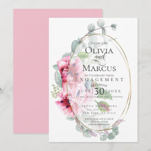 ENGAGEMENT   Watercolor Pink Poppies Eucalyptus Invitation