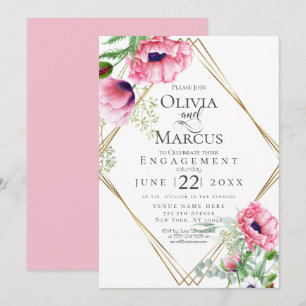 Engagement Watercolour Pink Poppies Invitation