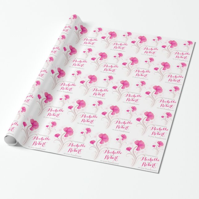 Engagement wildflower pink red grey art wrap wrapping paper (Unrolled)