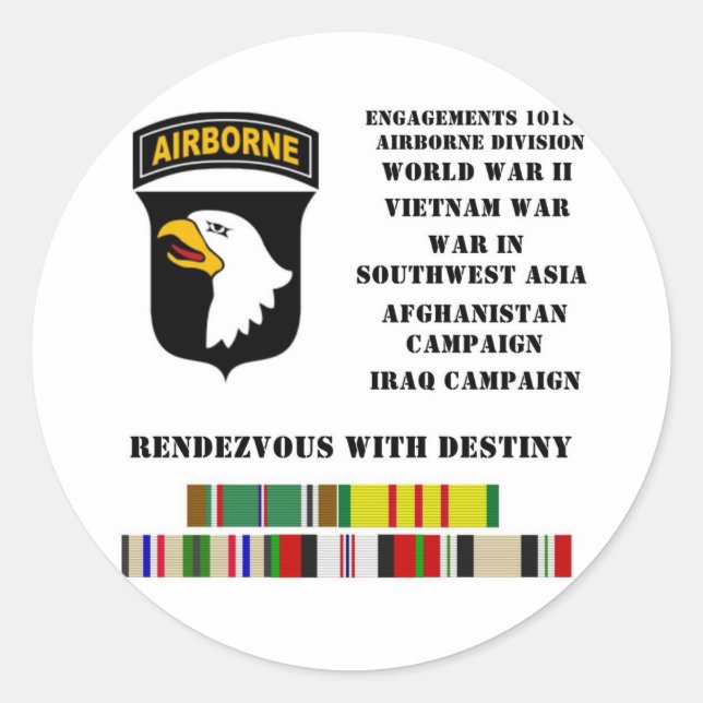 Engagements of the 101st airborne division classic round sticker (Front)