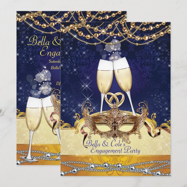 Engager Masquerade Mardi Gras Invitation de fête d (Devant / Derrière)