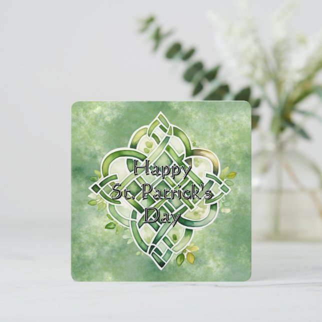 Engaging Green Watercolor Celtic Knot Holiday Card (Standing Front)