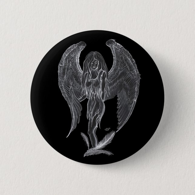 Engel Bleistiftzeichnung Black and white Design 2 Inch Round Button (Front)