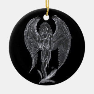 Engel Bleistiftzeichnung Black and white Design Ceramic Ornament