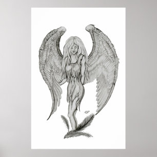Engel pencil drawing Black and white design Poster