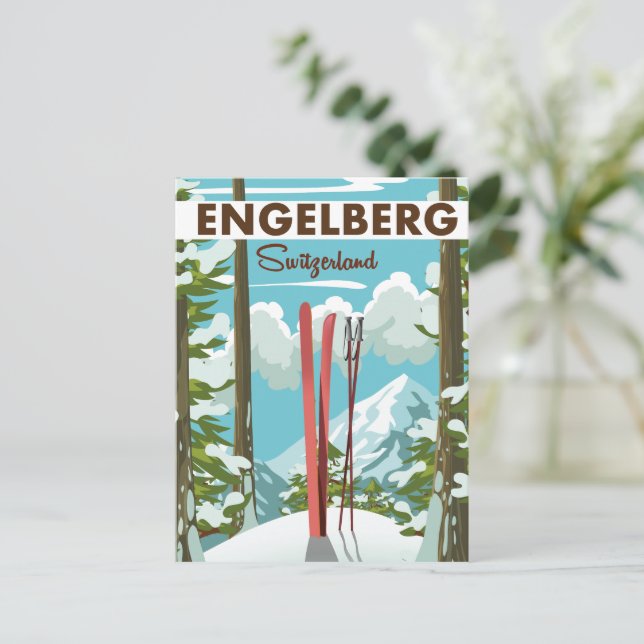 Engelberg Switzerland ski poster  Postcard (Standing Front)
