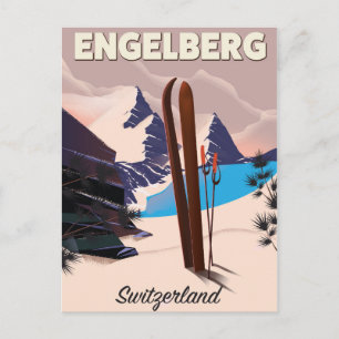 Engelberg Switzerland Ski travel poster Postcard