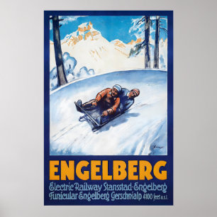 Engelberg Switzerland Vintage Ski Poster - Framed
