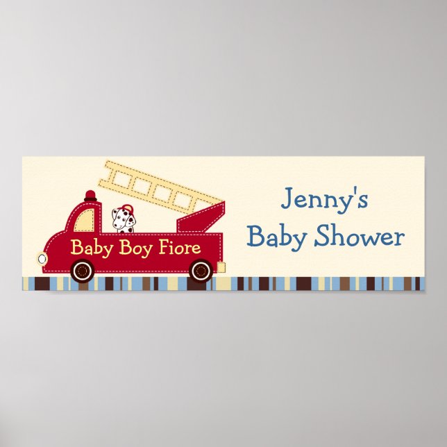 Engine 27 Fire Truck Puppy Baby Shower Banner Sign (Front)