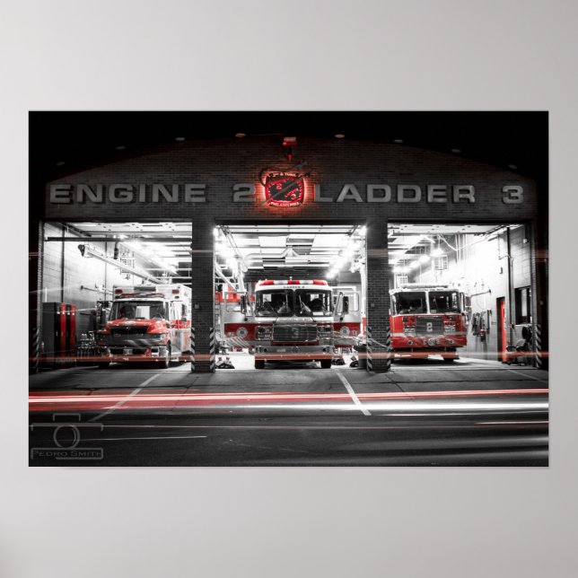 Engine 2 Station at night - 19" x 13", (Matte) Poster (Front)