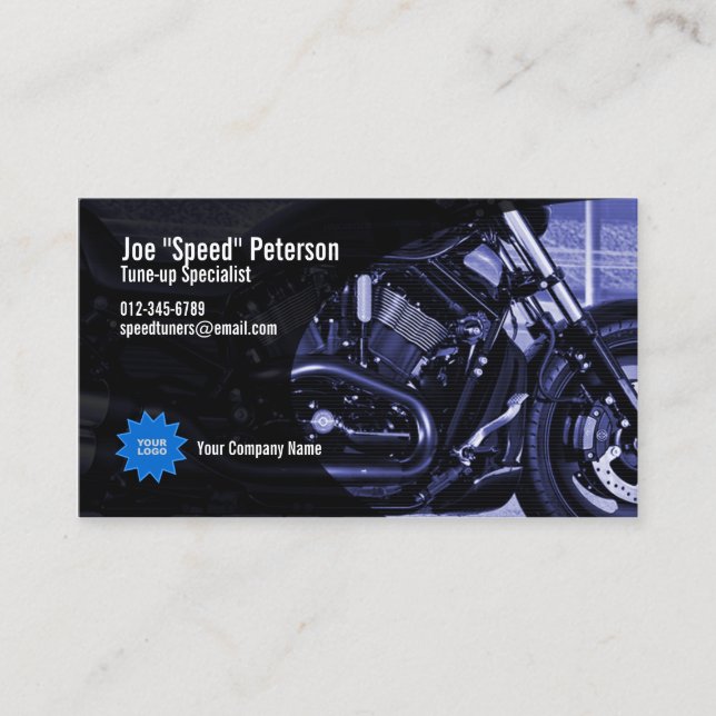 Engine Blue Motorbike Service Business Card (Front)