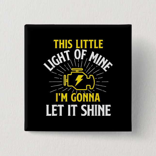 Engine Control Light - Car Guy Auto Mechanic 2 Inch Square Button (Front)