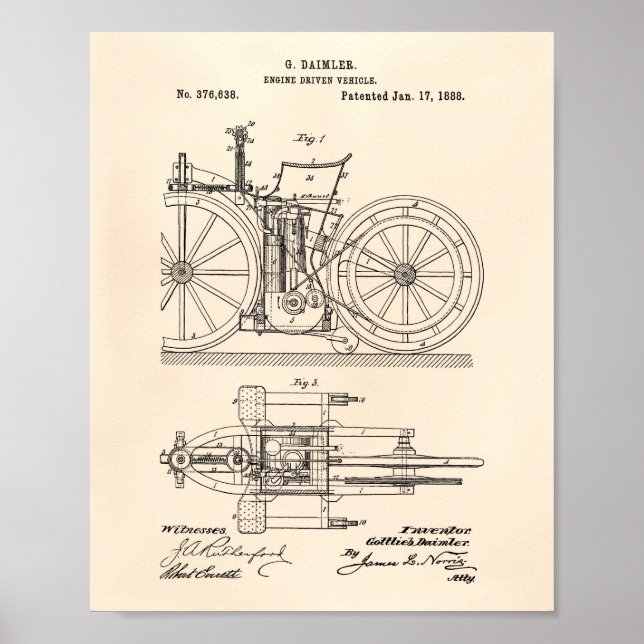 Engine Driven Vehicle 1888 Patent Art Old Peper Poster (Front)